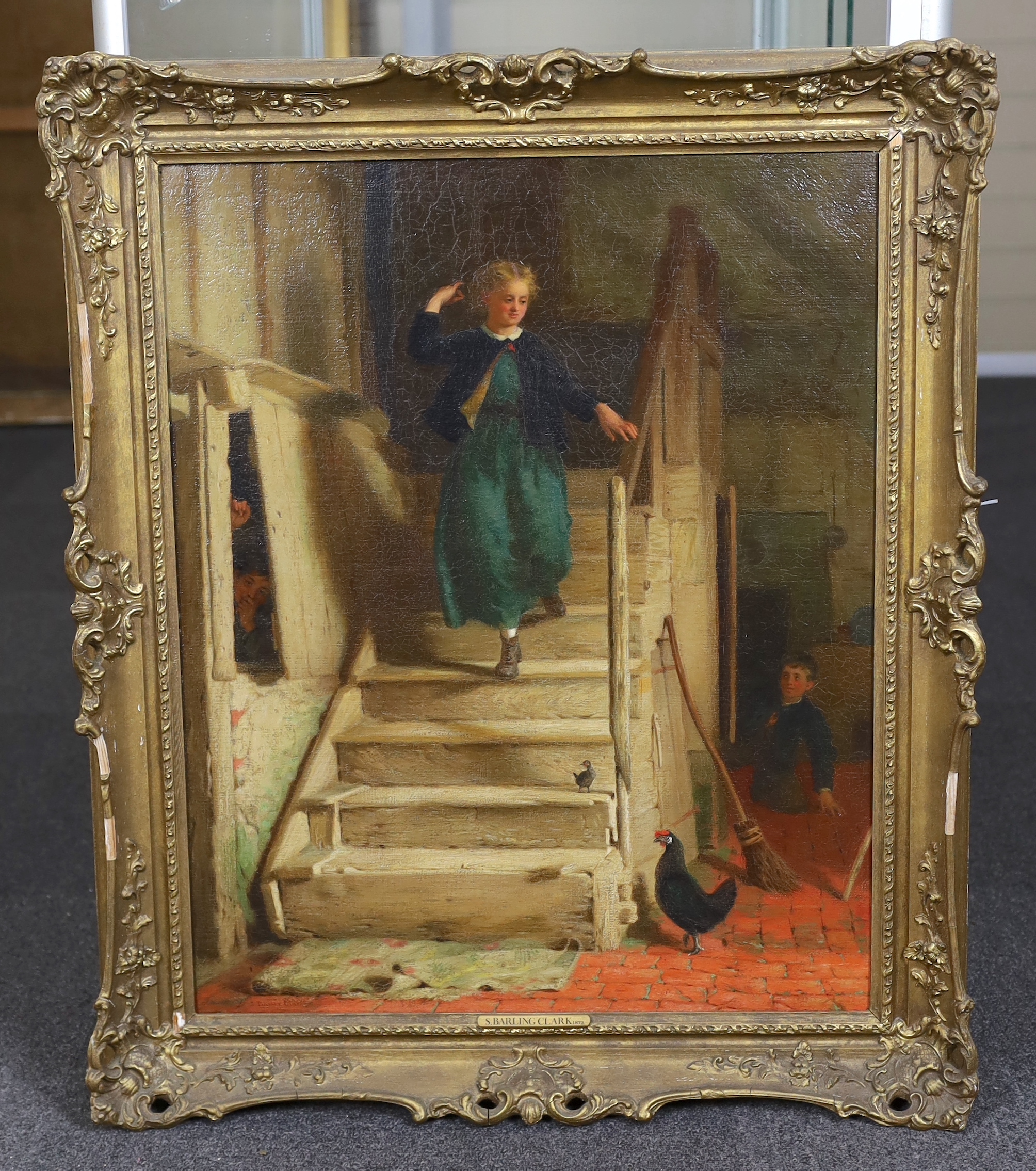 Samuel Barling Clarke (English, fl.1852-1878), oil on canvas, 'Hide and Seek', signed and inscribed verso - The Vines Amberley, Sussex, 63 x 50cm, Please note this lot attracts an additional import tax of 5% on the hamme